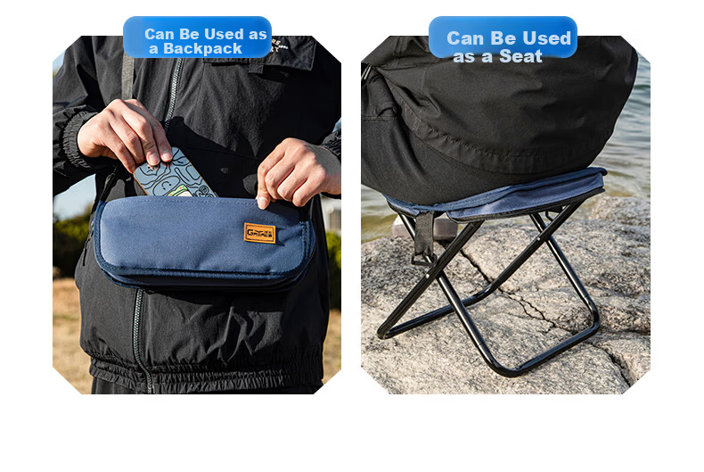 Grsaed Outdoor Folding Chair Portable Stool Fishing Chair Picnic Travel Camping Foldable Stool Black with Strap Large 3