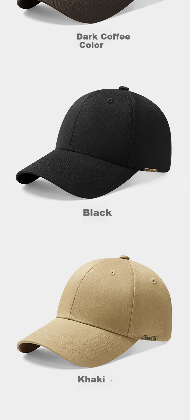 Romon Baseball Cap Men's Large Head Size Four Seasons Universal Fashion Casual Slim Face Versatile Sun Protection Duckbill Hat Women 7