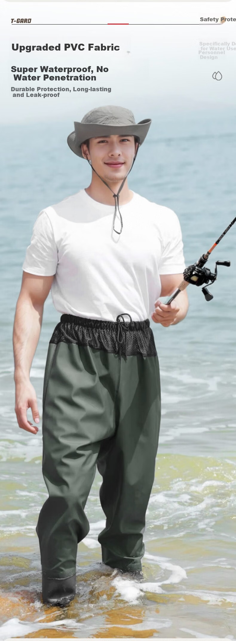 SHENGLI Waterproof Half-Length Fishing Pants Men's PVC Wading Rain Pants 45 Denier Green Size 44 1 Piece BWP45G 4