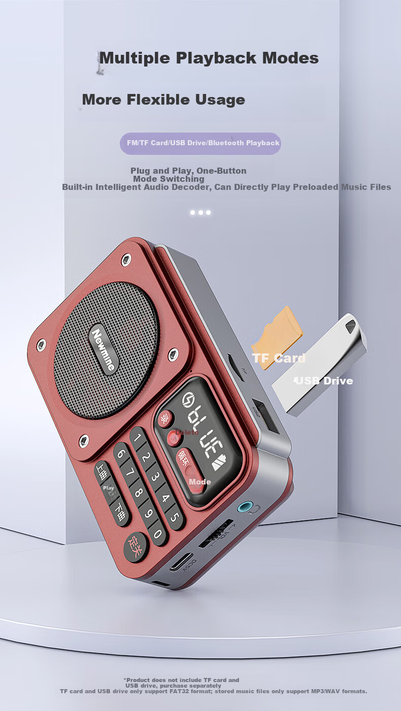 Newmine N123 Portable Mini Semiconductor Multifunction Radio Player for Elderly with Card Slot Rechargeable Bluetooth Speaker Blue 9