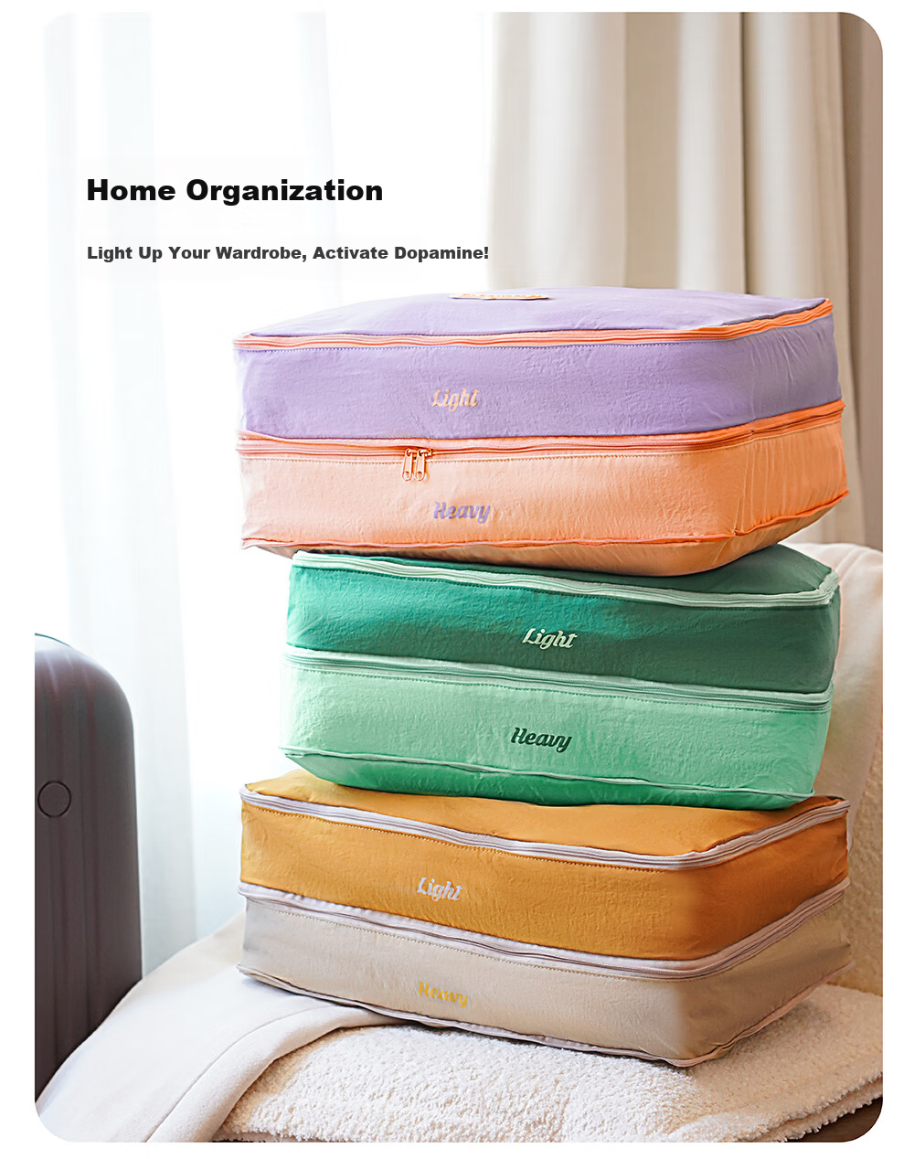M Square Compressible Storage Bag Double-Layer Clothing Organizer Home Storage Bag Travel Luggage Organizer Sand Dune Yellow 3