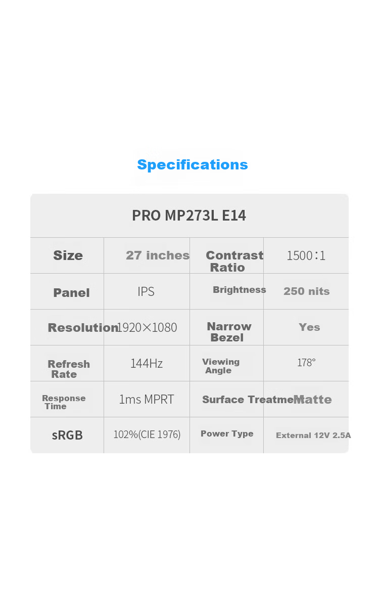 MSI 27-inch FHD 144Hz Monitor HDR Ready TÜV Rheinland Eye Care Certified IPS Panel Home Gaming Office Eye Protection Display PRO MP273L E14 3