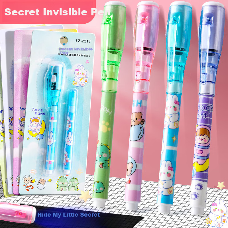 Jiamo Invisible Light Pen Gel Pen Disappearing Invisible Highlighter Magic Light Pen Ink Pen Luminous Creative Cartoon Double-Ended UV Ballpoint Secret Writing Glow Pen