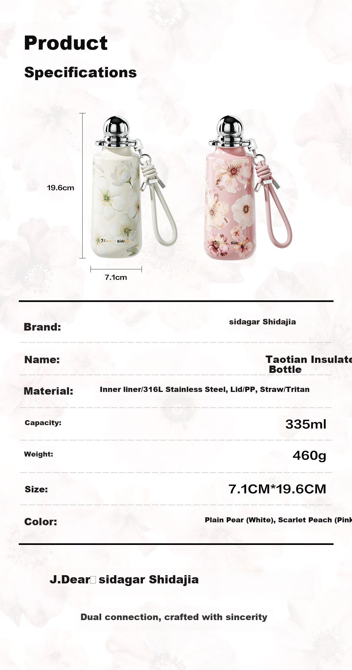 Shidajia × JDear JD.com Co-branded Taoyao Insulated Water Bottle for Women 520 Gift for Girlfriend Wife Birthday Present 13