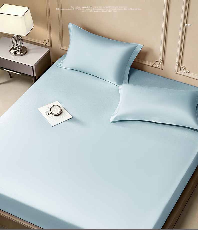 Fuanna 100-Thread Count Pure Cotton Double-Ply Long-Staple Cotton Bed Sheet Set with Pillowcases, 3-Piece Mattress Cover Fitted Sheet 1.8x2m Blue 7