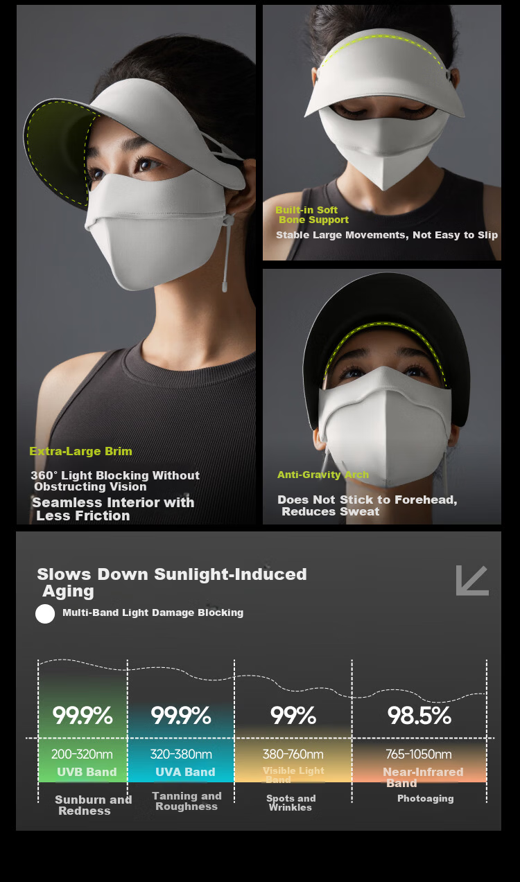 Beneunder Anti-UV Full Face Sun Protection Balaclava with Brim for Women, Sun Shield Mask, Dust Mask, Twilight Pink 9