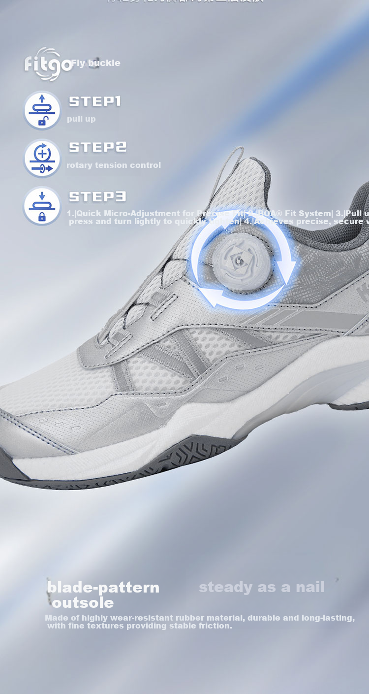 KUMPOO Badminton Shoes Yinren D68, Unisex Shock-Absorbing Non-Slip Breathable Xunfeng Button Sneakers, Silver, Size 37 6