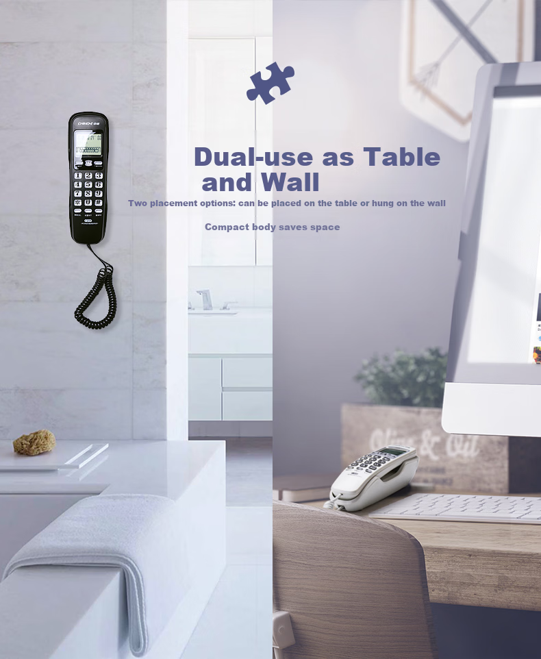 CHINO-E Wall-Mounted Telephone, Landline Phone with Dual-Screen Display, Desktop And Wall-Mounted, One-Button Dialing, Battery-Free, Wired Desk Phone for Office And Home Use, Volume Control, W018 Black 2