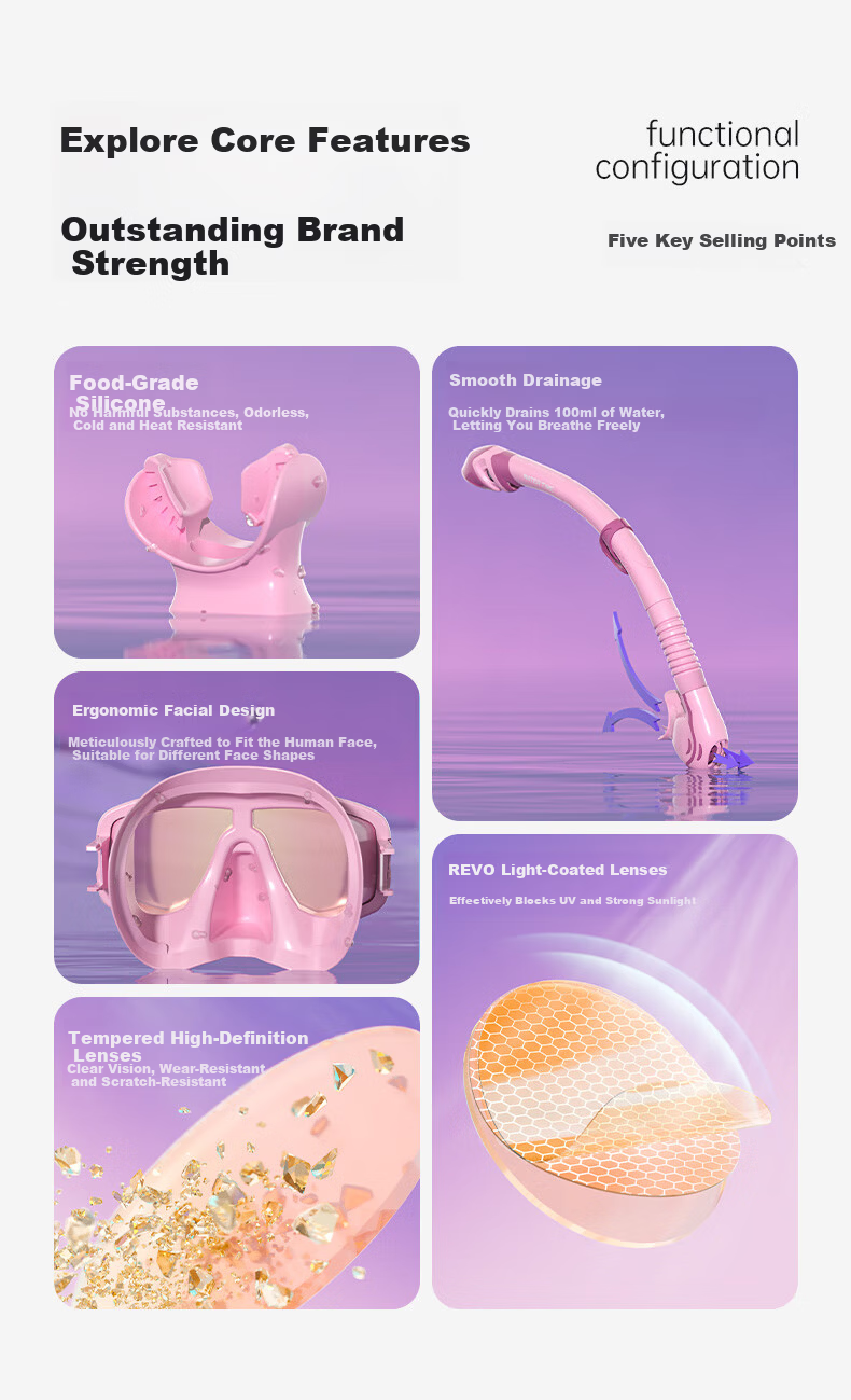 WATERTIME / Shuichuan Snorkeling Mask Set with Coated Lens and Snorkel, White 2