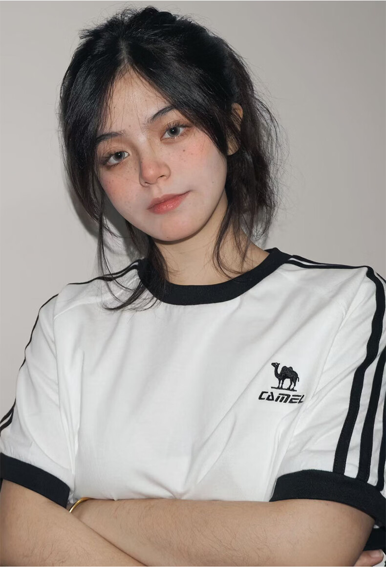 CAMEL Dilireba Same Style Pure Soft Cotton Oversized Unisex Short Sleeve T-Shirt C36BAXLN090 Outlook Gray XS 4