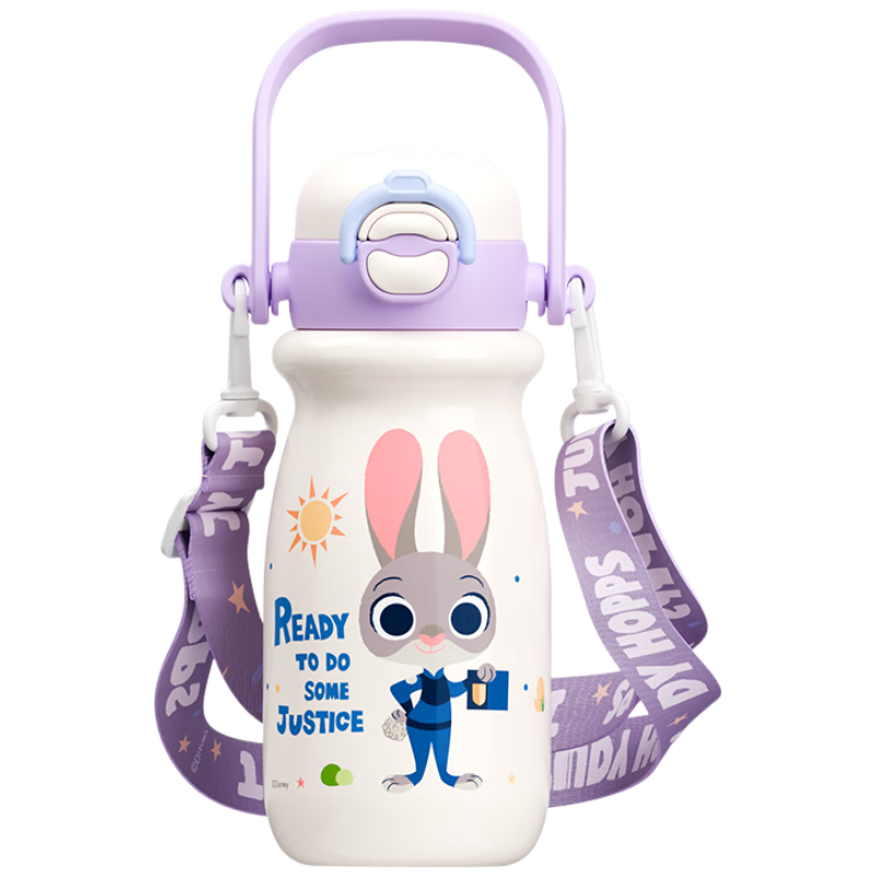 Disney Cartoon Insulated Water Bottle for Kids Boys and Girls Elementary School Students Judy with Handle Purple 600ml 25039