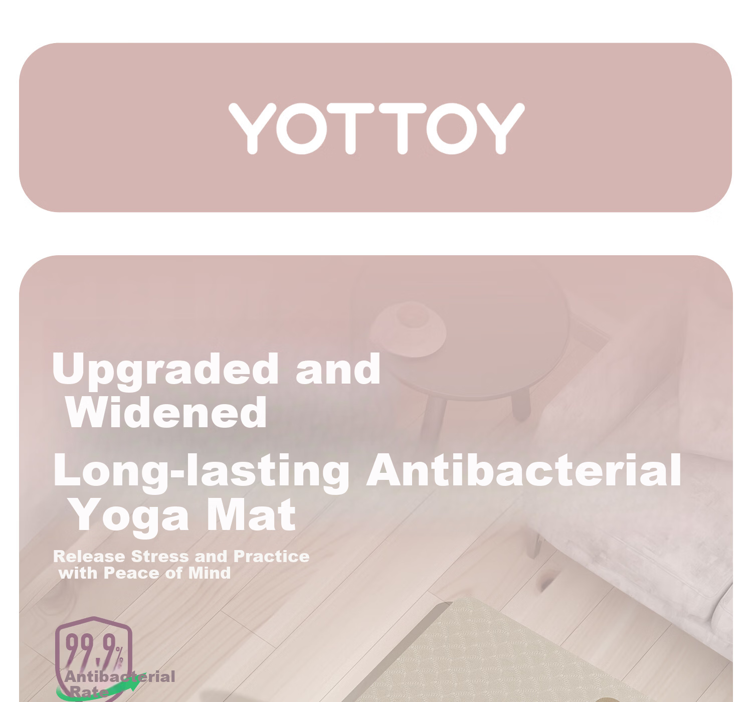 Yottoy Antibacterial Yoga Mat for Women, Extra Large Thickened Non-Slip Shock Absorption Exercise Mat for Home Fitness 1