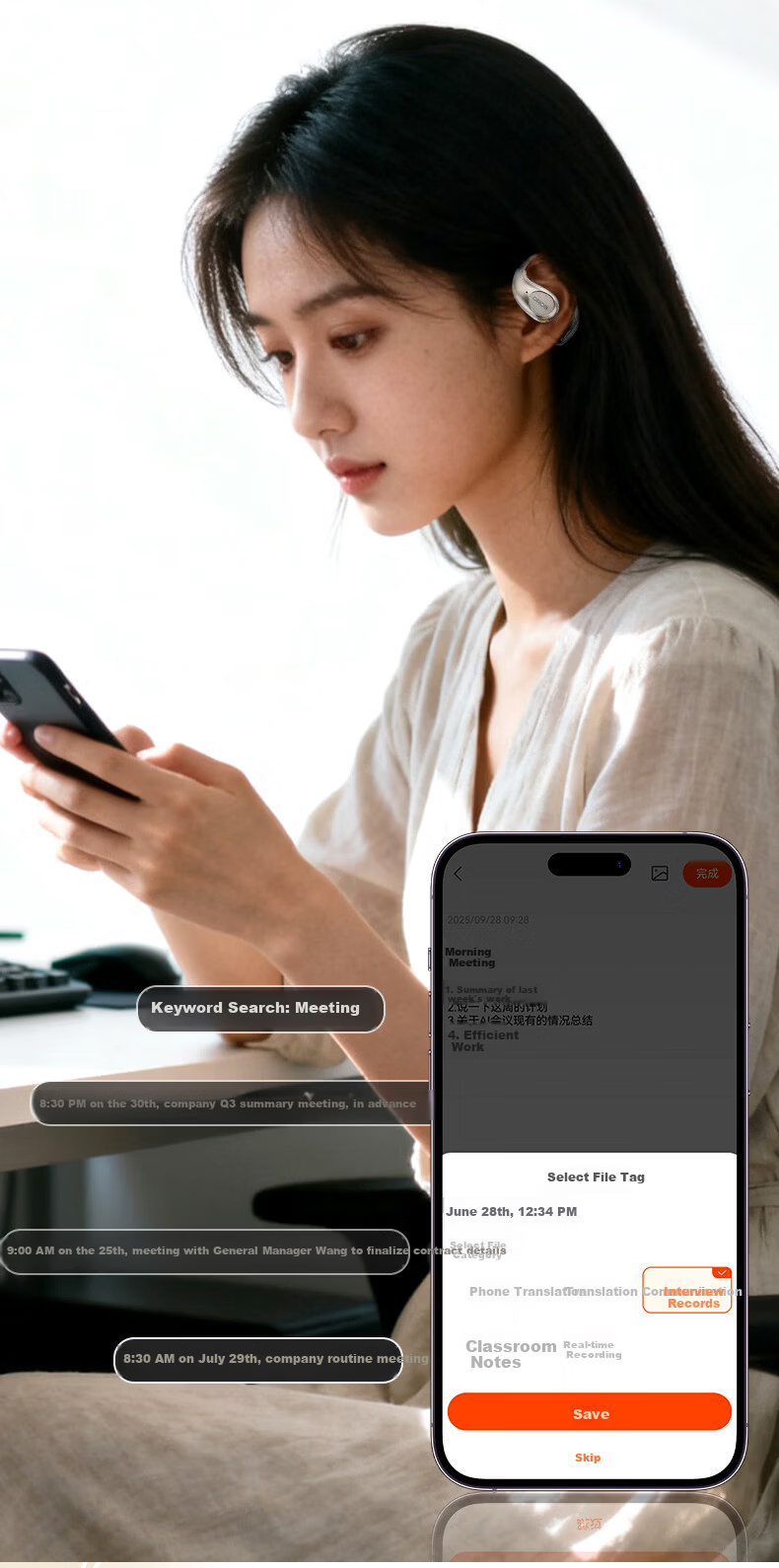 D.ROB D.ROB Clip-On AI Translation Wireless Bluetooth Earphones 2-in-1 Long Battery Life Compatible with Huawei Xiaomi Apple K75 Off-White 4