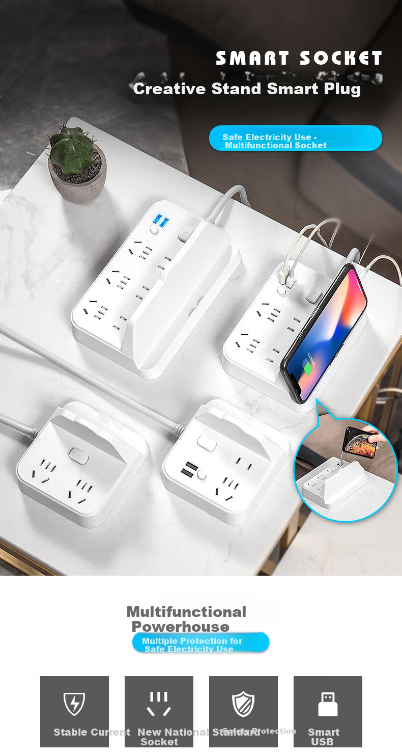 Sushiermo Multifunctional USB Power Strip Socket with Phone Holder, 4 Outlets, 1.8m Cord, Master Switch, Suitable for Office/Desk Use 1