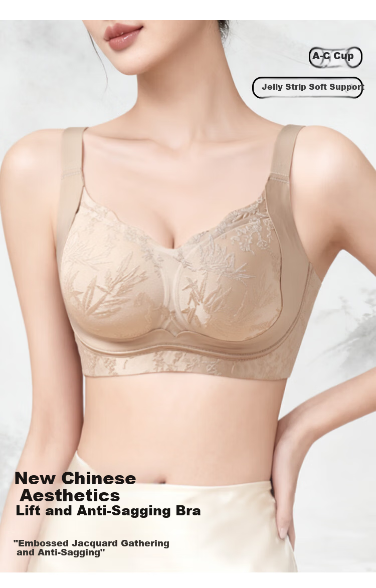 Tingmei 26 Years Jacquard Uplift Anti-Sagging Bra for Women, Lift and Gather, Side Support, Semi-Fixed Cotton Cup, Wireless Bra 2