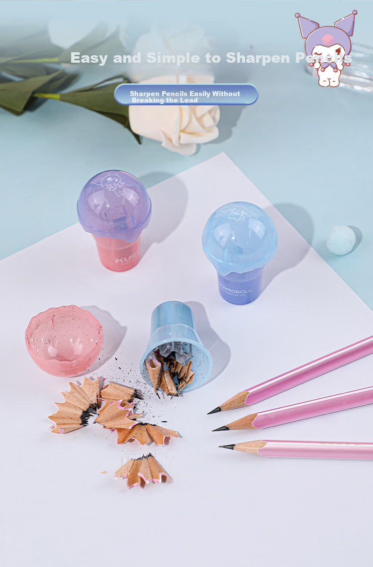 Guangbo & Sanrio Pencil Sharpener Manual Mini Sharpener for Elementary School Girls Small Pencil Cutter Kindergarten 3-Pack KT84891 6