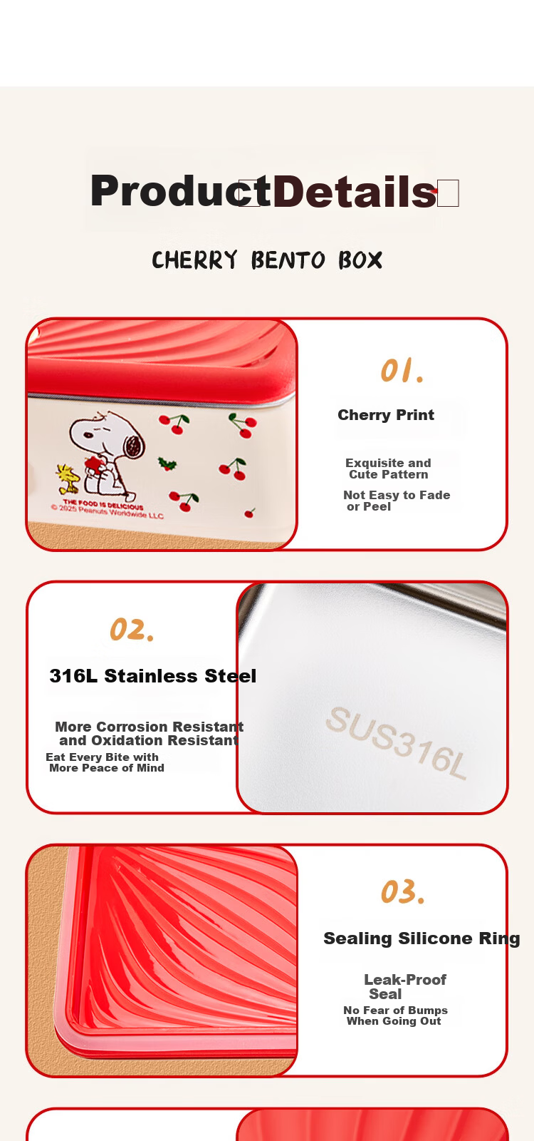 SNOOPY Insulated Lunch Box Bag Set of 4 Portable Thermal Cooler Bento Bags for Students and Office Workers 13