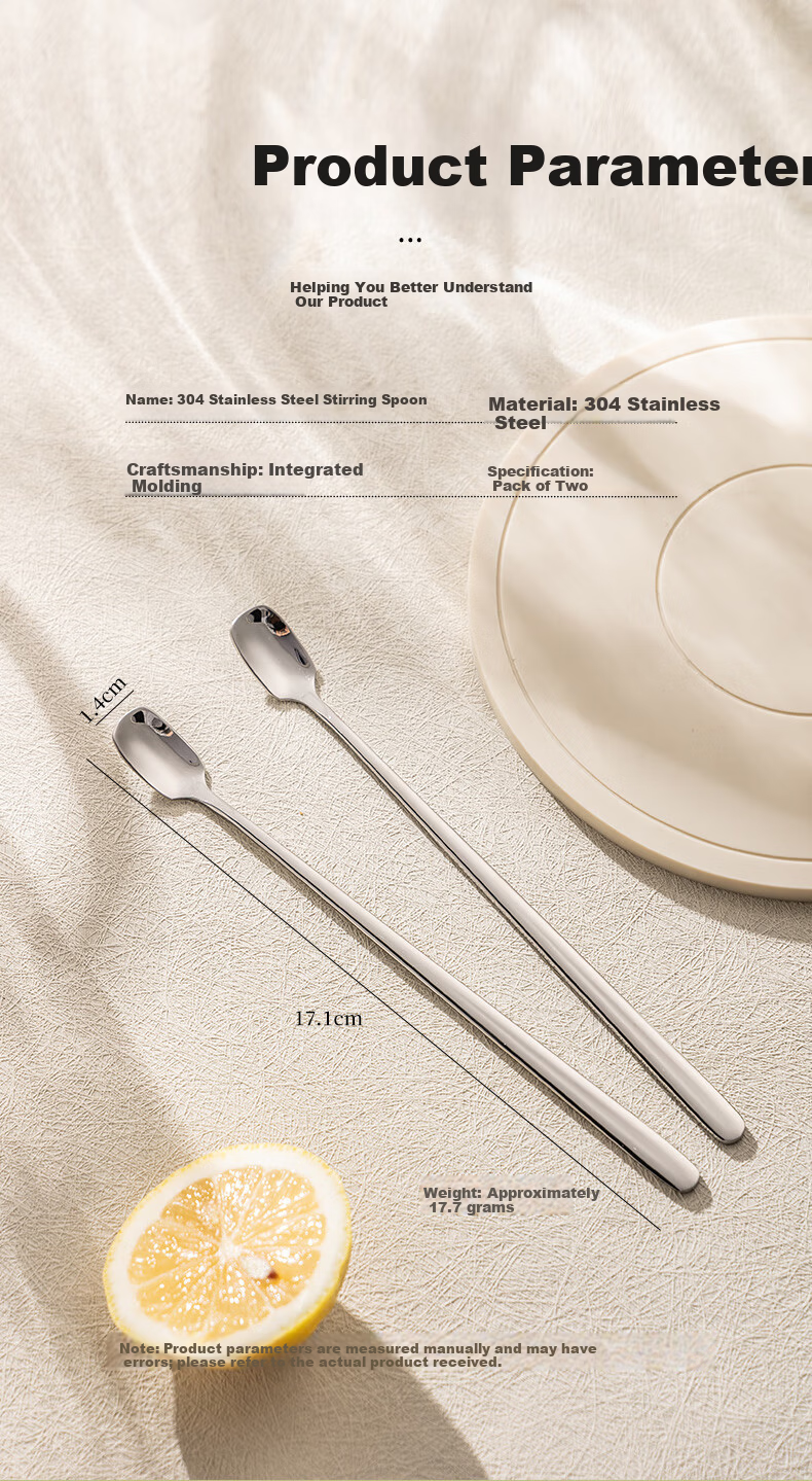 Guangyi 304 Stainless Steel Coffee Spoon Long Handle Small Soup Spoon Honey Stirring Stick Dessert Stirring Spoon 2 Pieces GY7726 12