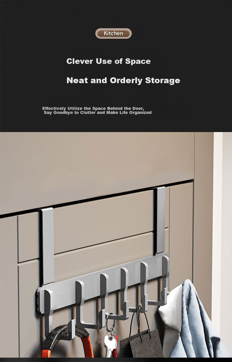 Xinpei Space Aluminum Over Door Hook Hanger Bedroom Door No Drilling Back Door Bathroom Storage Rack 2