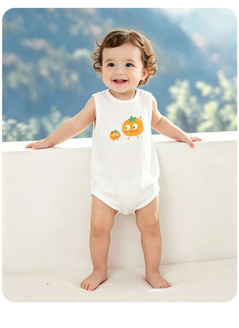 Aibao Baby Vest Bodysuit Summer Thin One-piece Baby Vest Triangle Romper Crawling Suit T348 White 80cm 13