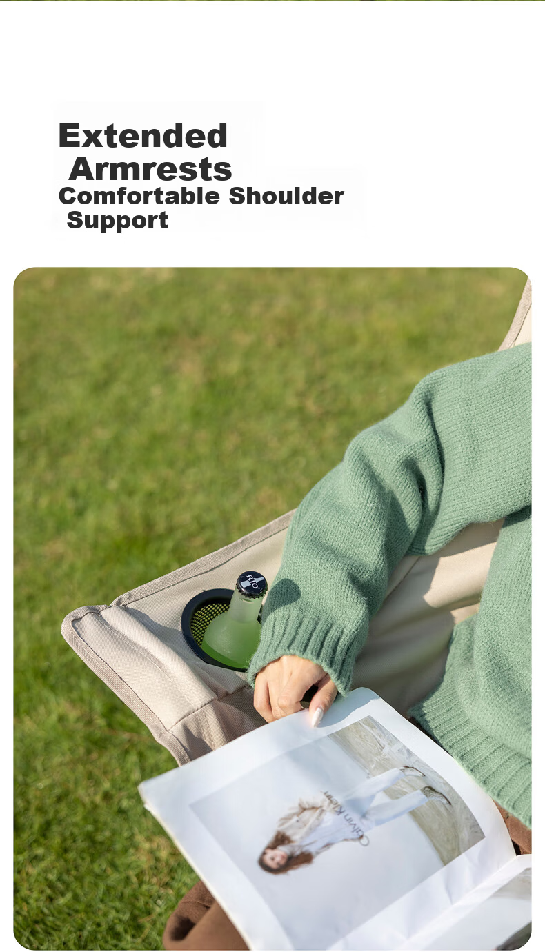 Shanfei Nest Moon Chair Outdoor Folding Chair with Widened Armrests Portable Recliner Picnic Stool Nap Fishing Chair Khaki 7