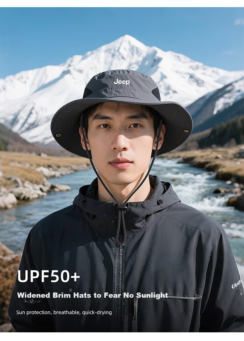 JEEP Men's Summer Sun Protection UV Shield Outdoor Hiking Fishing Sun Hat Fisherman Cap 5