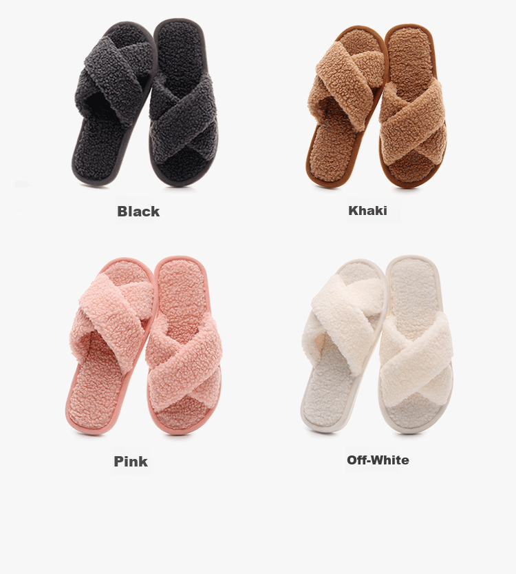 XGGC Cross Fuzzy Slippers Spring Autumn Indoor Couples Home Open Toe Ins Plush Cotton Slippers Pink 36-37 3