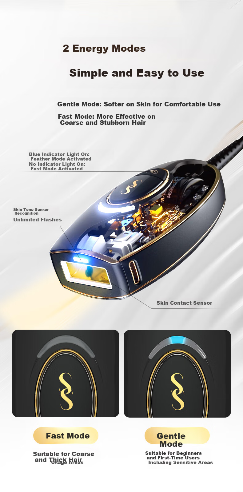 SMOOTHSKIN Black Gold Series Mini Home Laser Hair Removal Device for Men and Women, Facial, Full Body, Private Areas, Underarms, Smart Epilator, Birthday Gift for Women with 15% Government Subsidy 11
