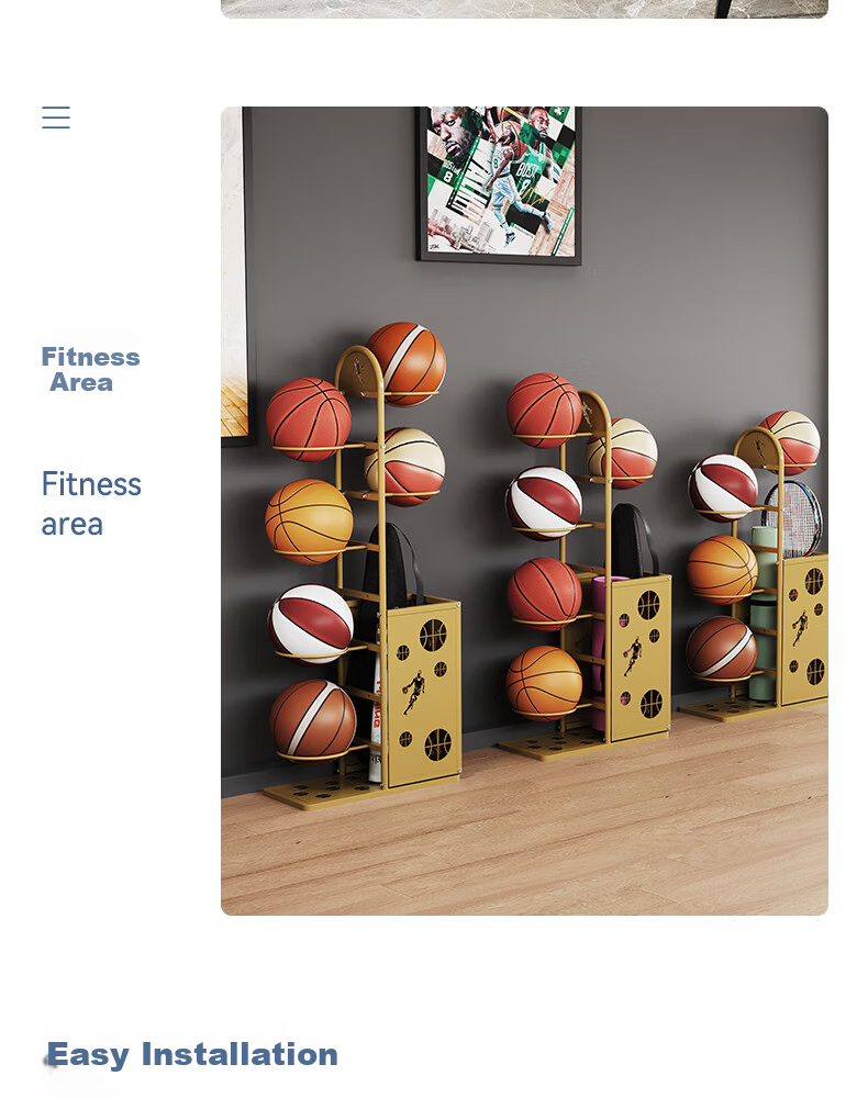 Leaijia Basketball Hoop Storage Rack Home Indoor Football Volleyball Badminton Storage Basket Student Ball Rack Sports Equipment Organizer 12