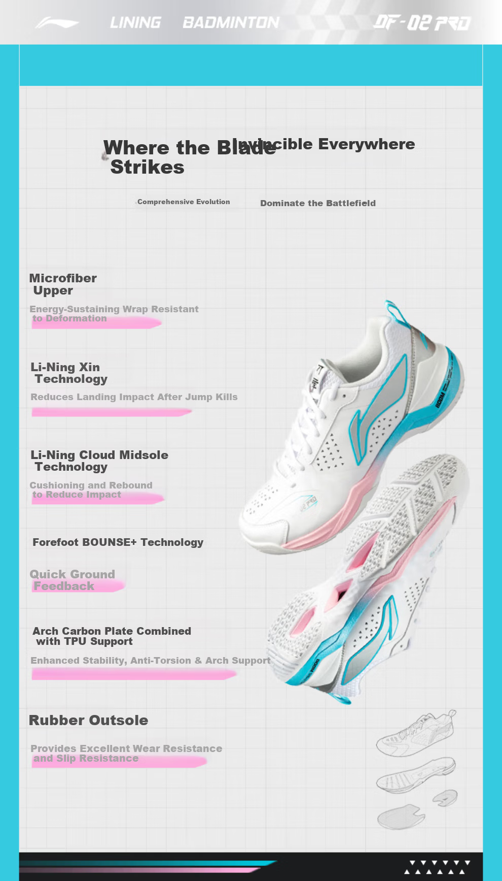 LI-NING Badminton Shoes Blade II PRO AYZV001-2 Standard White/Silver Size 43 3