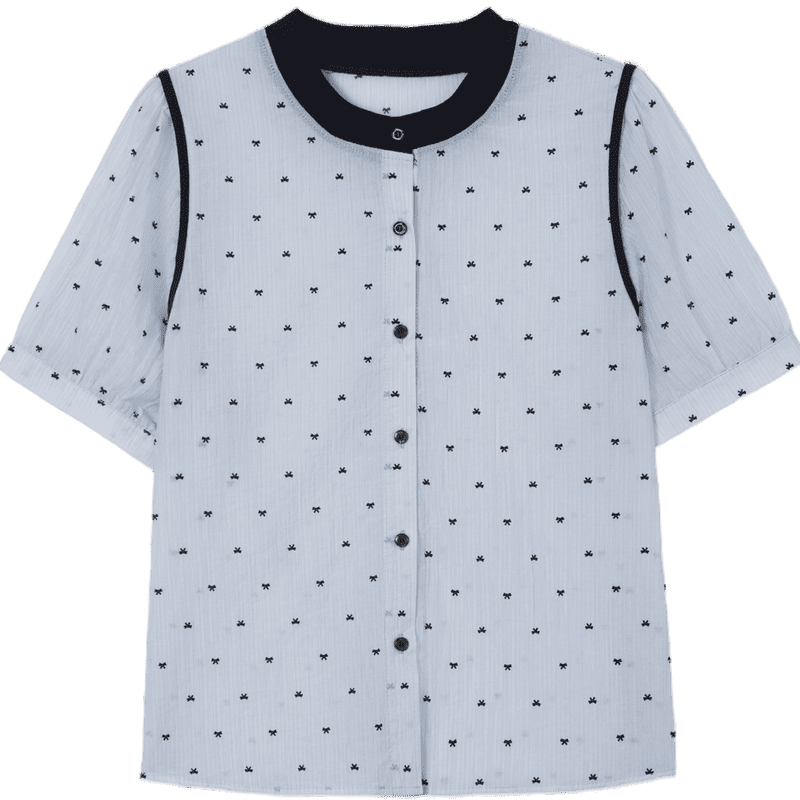 Demana [Smooth Lyocell] Summer Color-Block Bowknot Printed Round Neck Striped Short Sleeve Loose Petite Women's Shirt