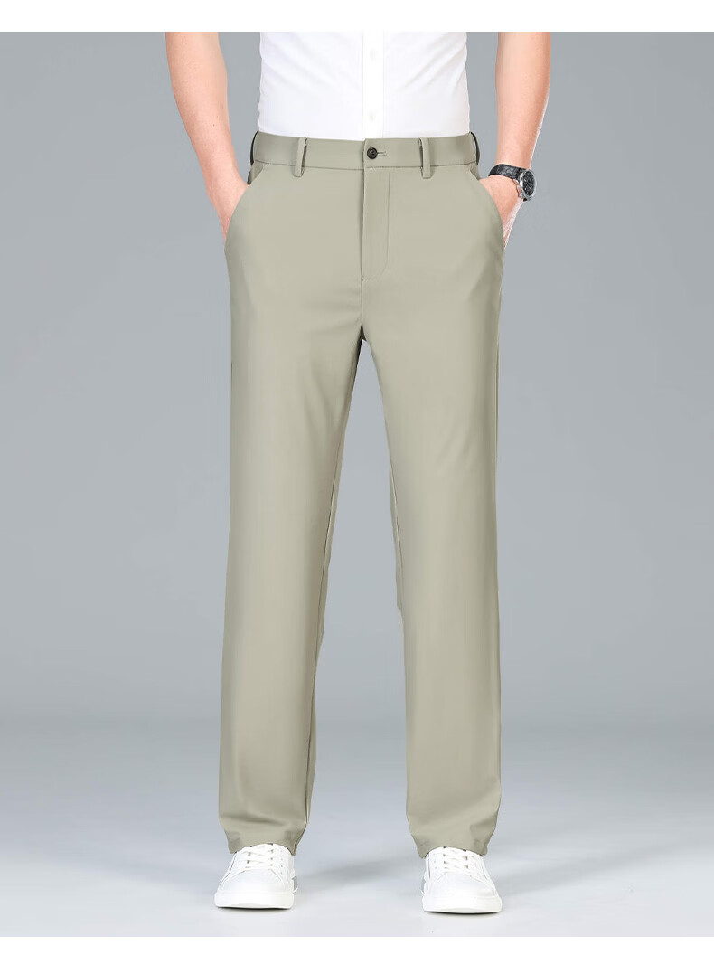 Romon High Elastic Wrinkle-Resistant Men's Summer Business New Ice Silk Thin High-End Straight-Leg Suit Casual Pants 26