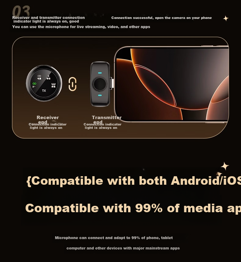Zhiguozhe Wireless Lavalier Microphone with Triple Noise Reduction and Reverberation, Live Streaming Kit for Hosts, Dual-Device Connection, Video Recording, Mobile Short Video Voice-Over Equipment 25