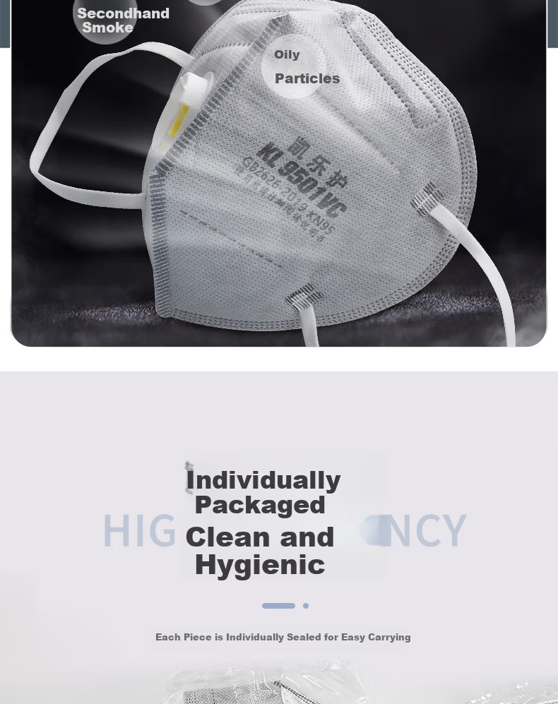 Kailehu KL9502C Activated Carbon Mask KN95 Dustproof Gray PM2.5 Particle Bacteria Protection Renovation Formaldehyde Odor Industrial Dust Smog Breathable Headband 50pcs Individually Packaged 5
