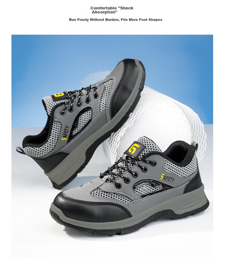 GUYISA Safety Shoes for Men, Summer Breathable Steel Toe Cap, Anti-Smashing And Puncture-Resistant, Lightweight, Wear-Resistant, Construction Site Work Shoes F116F Size 41 18