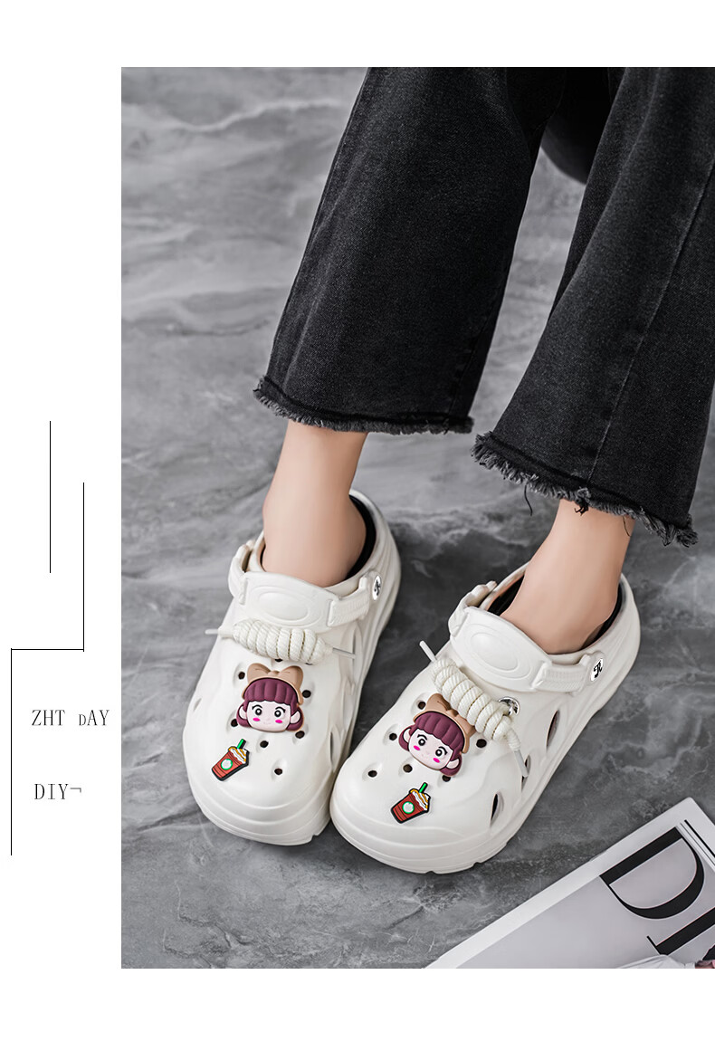 TonLion Women's Summer 2026 Hole Shoes Casual Thick-Soled Beach Sandals White Black Size 39/40 7