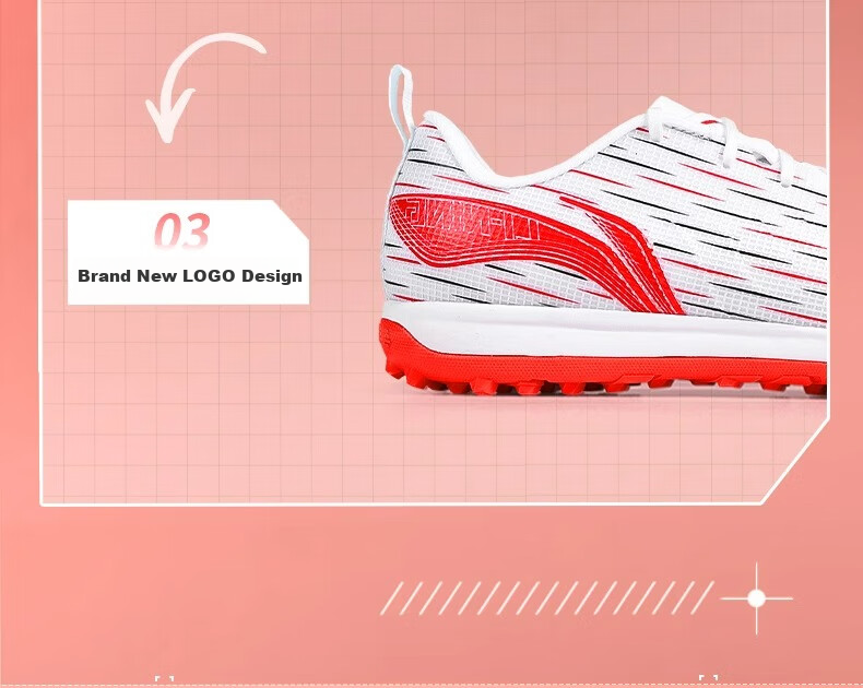 Li-Ning Football Shoes Studs Adult Men Women Children Qixie 3 Youth Primary School Professional Cleats White 43.5 5