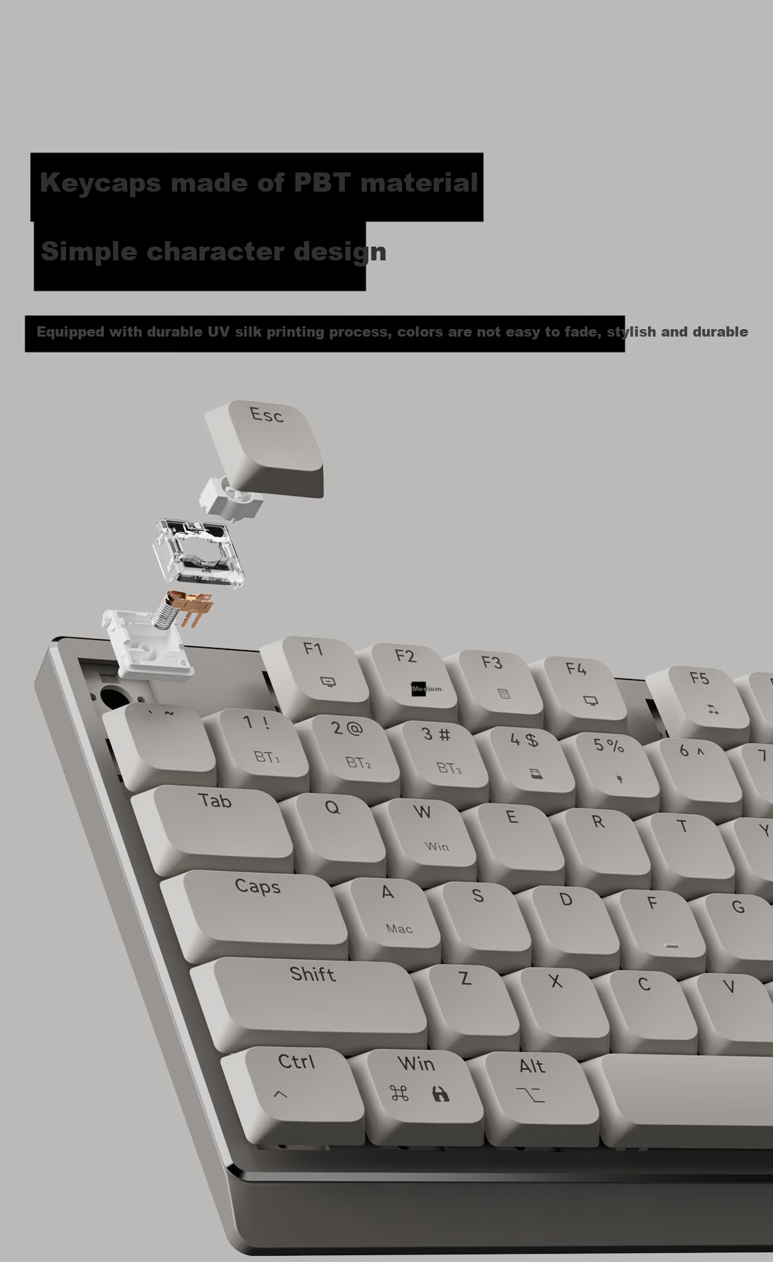 AUSDOM Airkey98 V3 Low-Profile Mechanical Keyboard Wireless Bluetooth Tri-Mode Silent 101-Key Slim Office Keyboard Compatible with Mac/Win Xiaoshun - White [Linear Clear Switch] 7