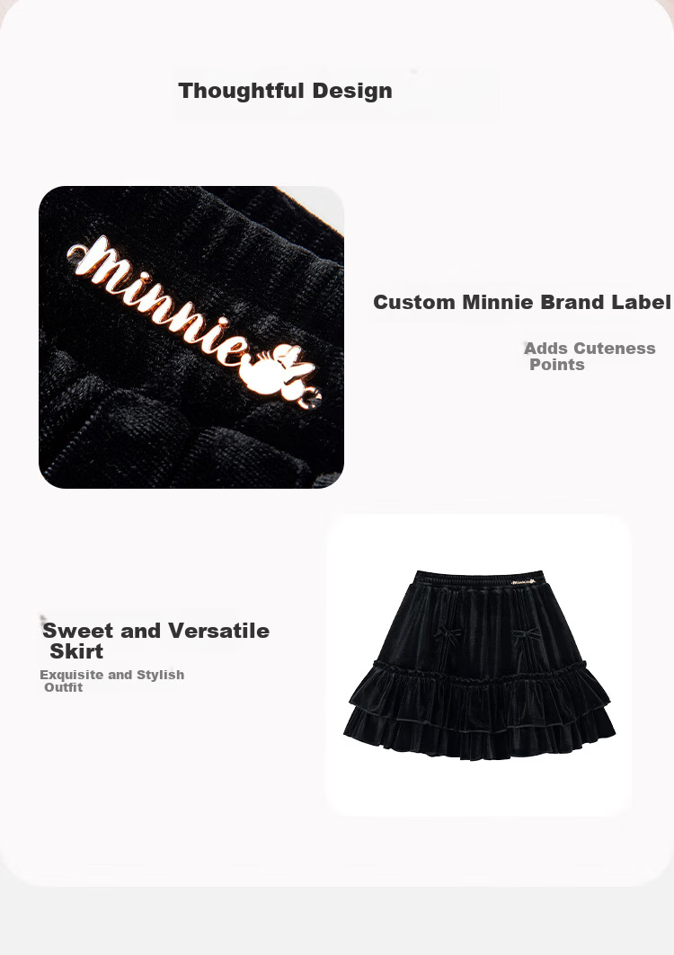 Disney Girls Velvet Cake Skirt Autumn Winter Black 140 5