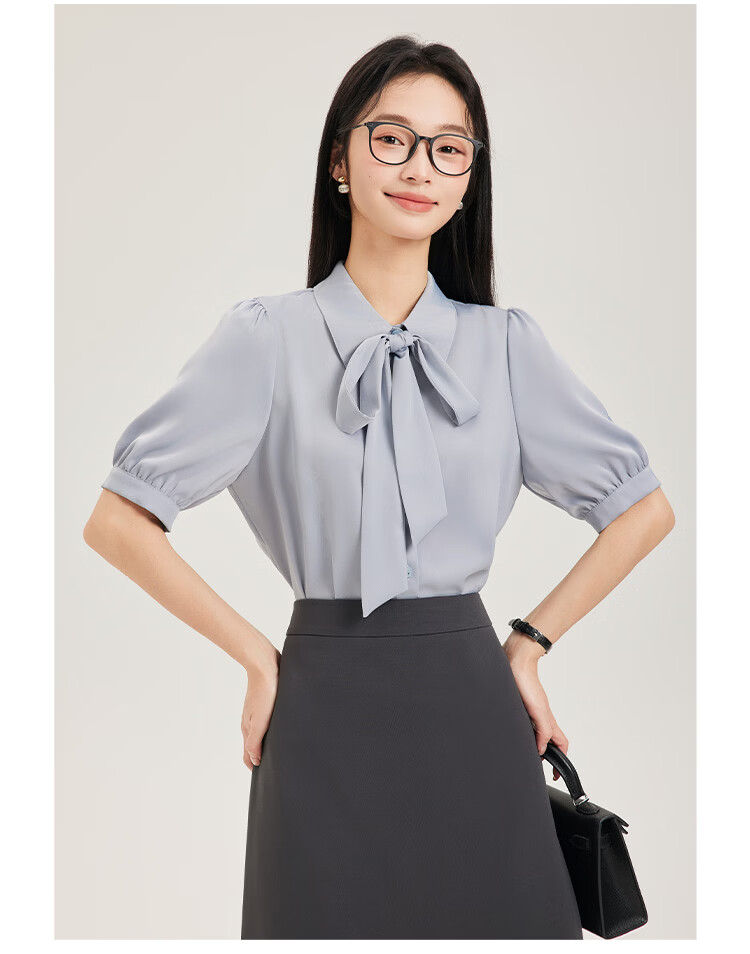 Dajiasi Blue Short Sleeve Shirt Women's Formal 2026 Summer New High-End Stylish Blouse Interview Shirt for Women 6