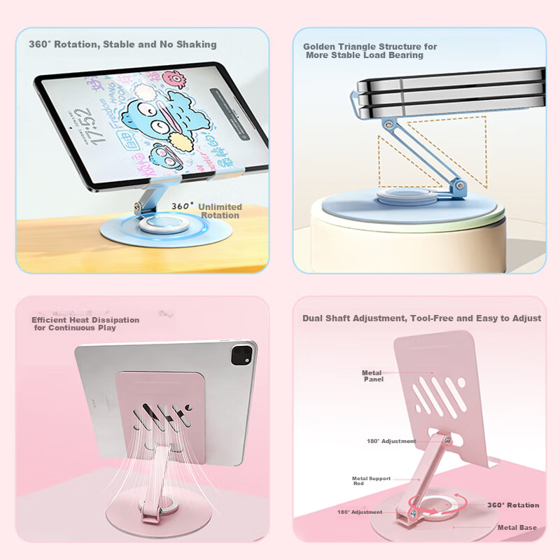 BZBC Flat Stand iPad Desktop Phone Holder 360° Multi-Functional Rotatable Foldable Support Bracket for Gaming, Online Classes, Drawing, Metal Video Phone Universal - Goose Yellow