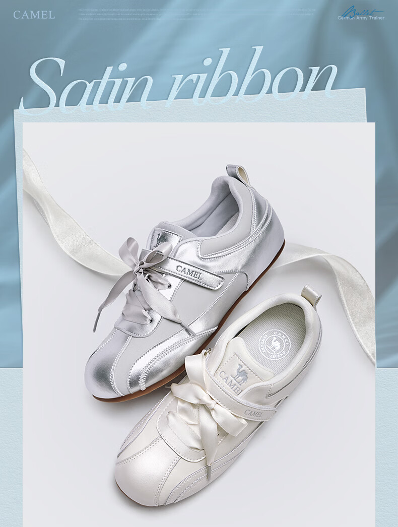 CAMEL Ribbon Thin Sole Derby Shoes Women Retro Casual Ballet Style Sneakers L26A255054 Silver Size 40 1