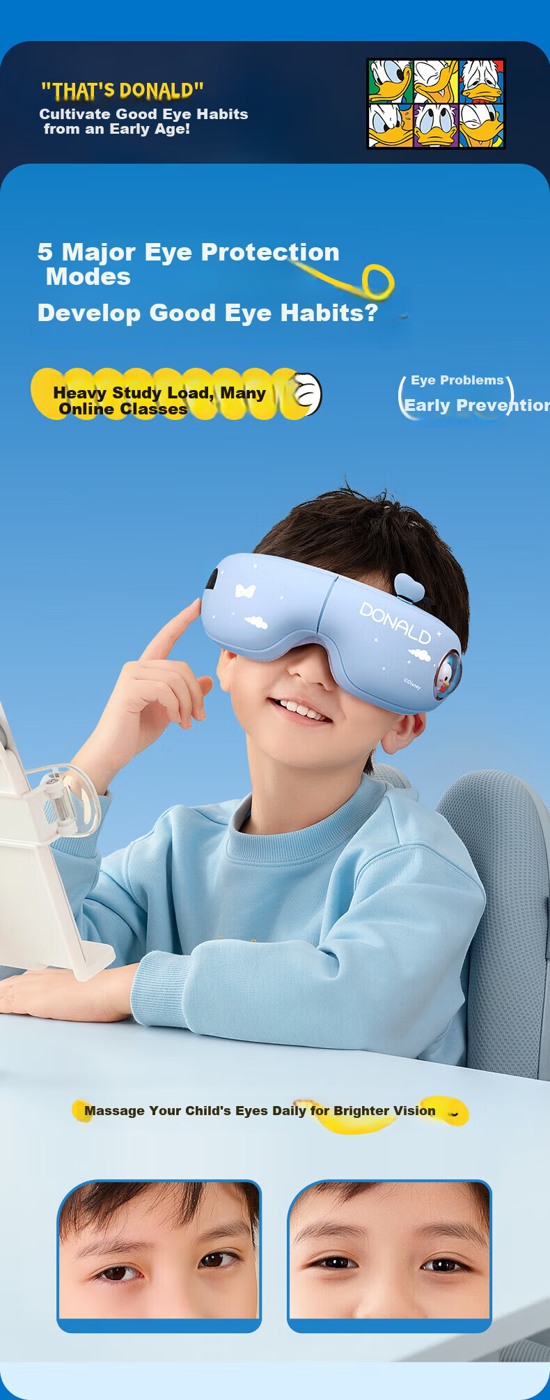 Disney Donald Duck Eye Massager Boys Birthday Gift for Children 10+ Practical Eye Massager for 12-15 Year Olds Elementary and Middle School Boys Children's Day Gift 5