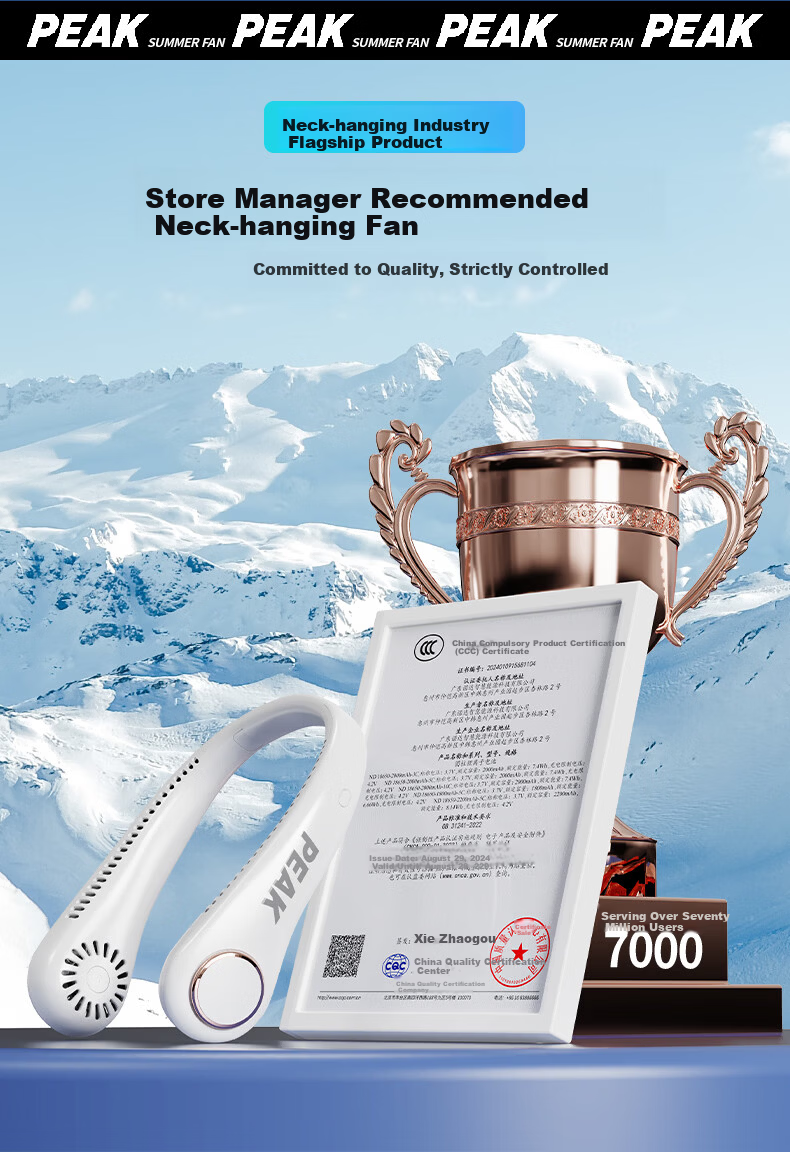 PEAK [Million-Selling | Semiconductor Cooling] Neck-Hanging Fan Cooling, 2026 New Model with Ultra-Long Battery Life, Waist-Hanging Small Outdoor Portable Quiet Fan, Neck-Hanging Style 1