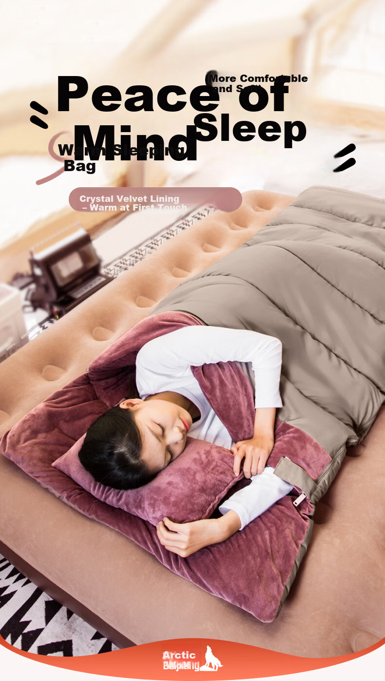 BeiJiLang Double Sleeping Bag Autumn Winter Thickened Crystal Velvet Outdoor Camping Car Nap Warm Anti-Cold Quilt 2