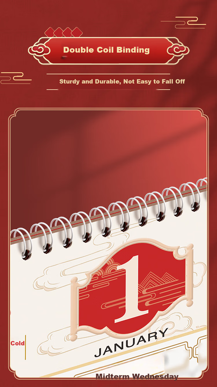 Platinum Lady 2026 Wall Calendar Home Hanging Year of the Horse Decorative Auspicious Date Lantern Blessing Character Monthly Tear-Off Perpetual Almanac Traditional Chinese Calendar [Large Six-Open] H 11