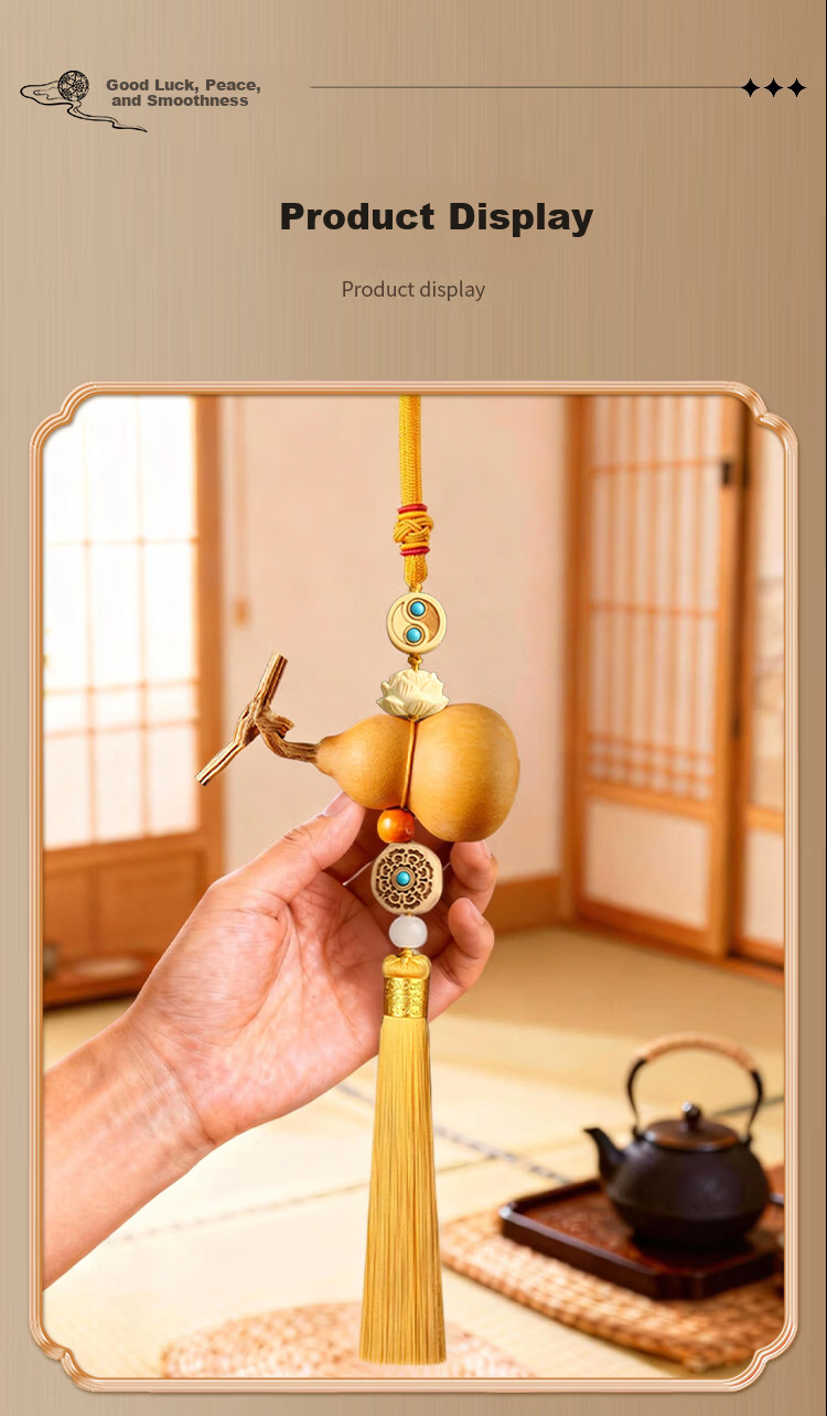 Binyue Natural Gourd Feng Shui Hanging Ornament, Five Emperors Coins Entrance Door Pair Hanging Ornament, Huangyang Wood Hanging Dragon Gourd, 2 Strings Set 6