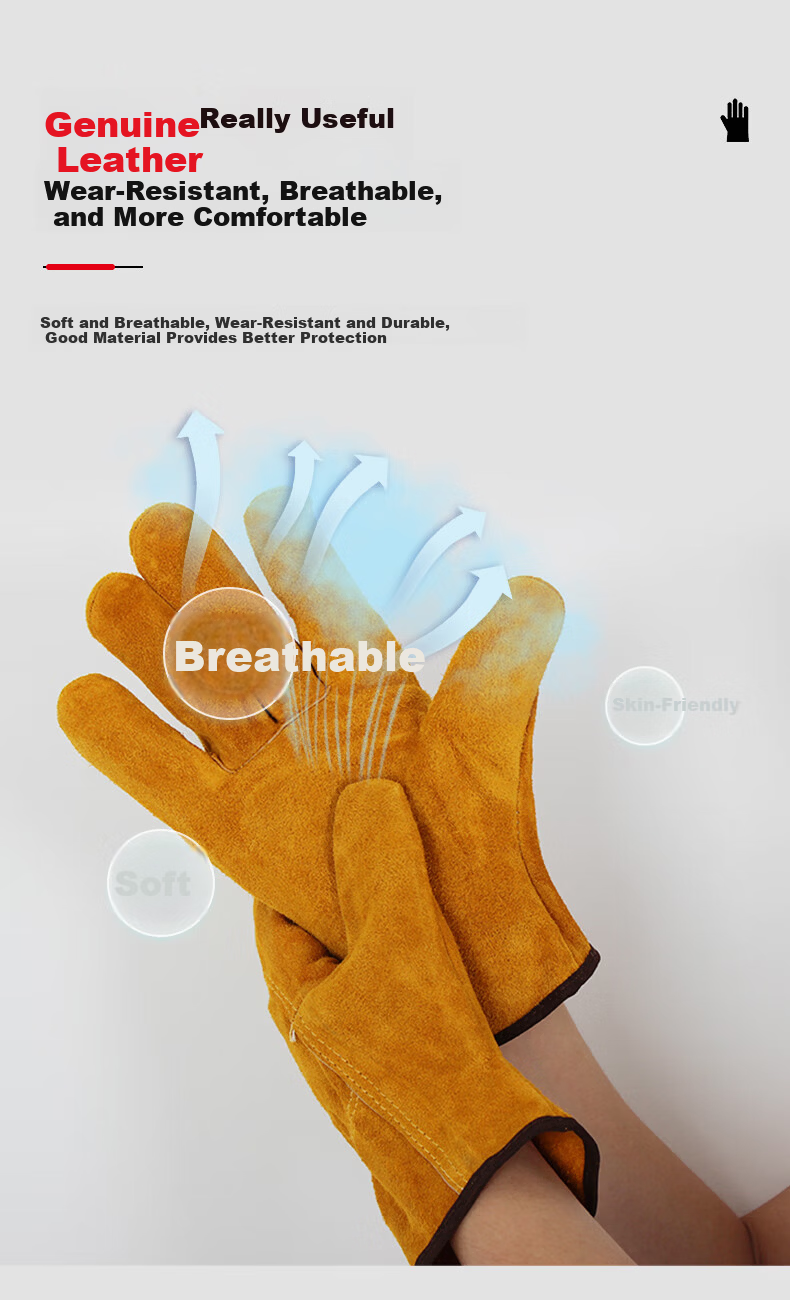 SHENGLI HS624Y Welding Gloves, Cowhide Canvas Patchwork, Wear-Resistant, Anti-Scalding, Industrial Heat-Insulating, Protective Welding Gloves, 26cm, 1 Pair 16