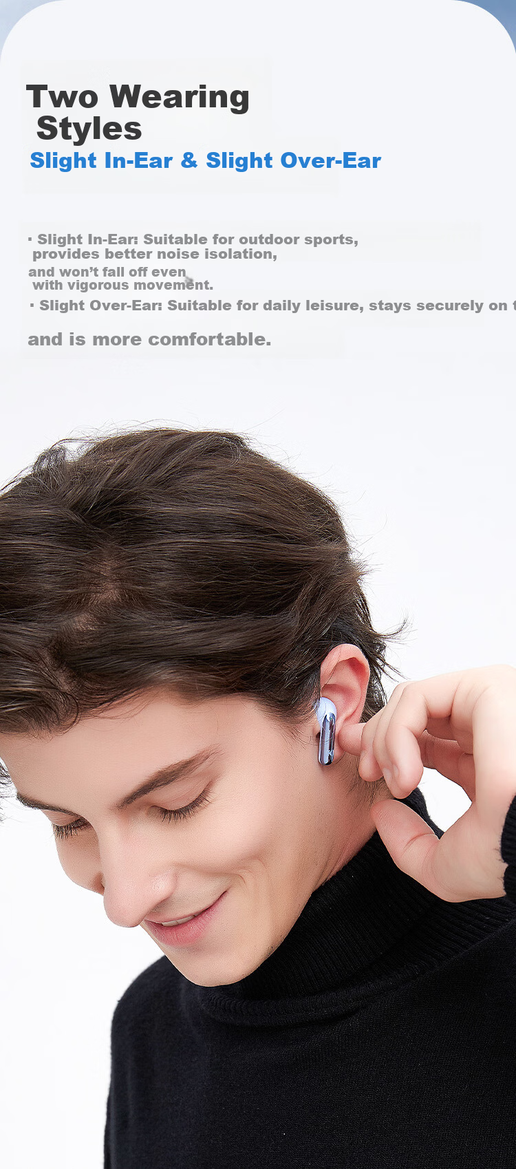 KUGOU M23 Bluetooth 6.0 Earphones Semi-In-Ear Wireless Music Gaming Low Latency Long Battery Life Noise Cancelling Compatible with Huawei Apple Xiaomi Men 9