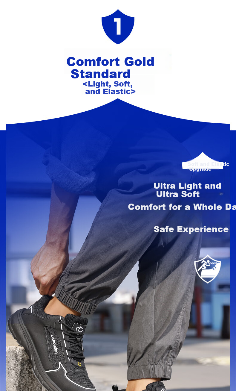 BlueOwl Shield Anti-Static Shoes for Men Lightweight Anti-Smash and Anti-Puncture ESD Work Safety Shoes for Gas Station D252A-1 Size 42 5